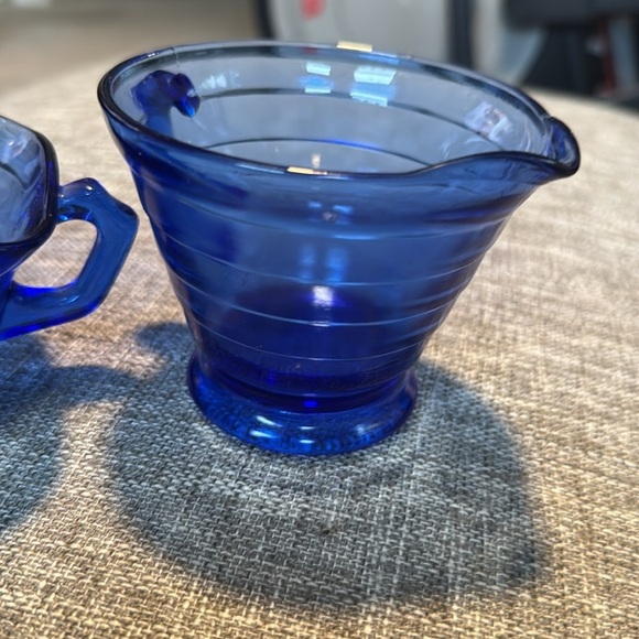 VTG Moderntone Creamer & Open Sugar Set 2 pc Cobalt Blue Hazel Atlas Gla… - Picture 2 of 9